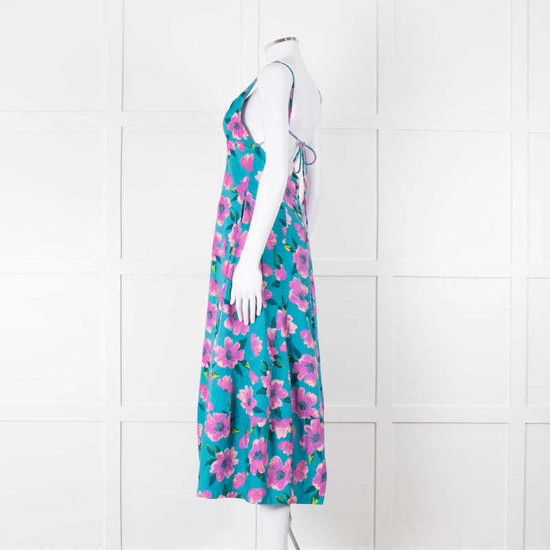 Free People Turquoise Pink Floral Sleeveless Cotton Dress