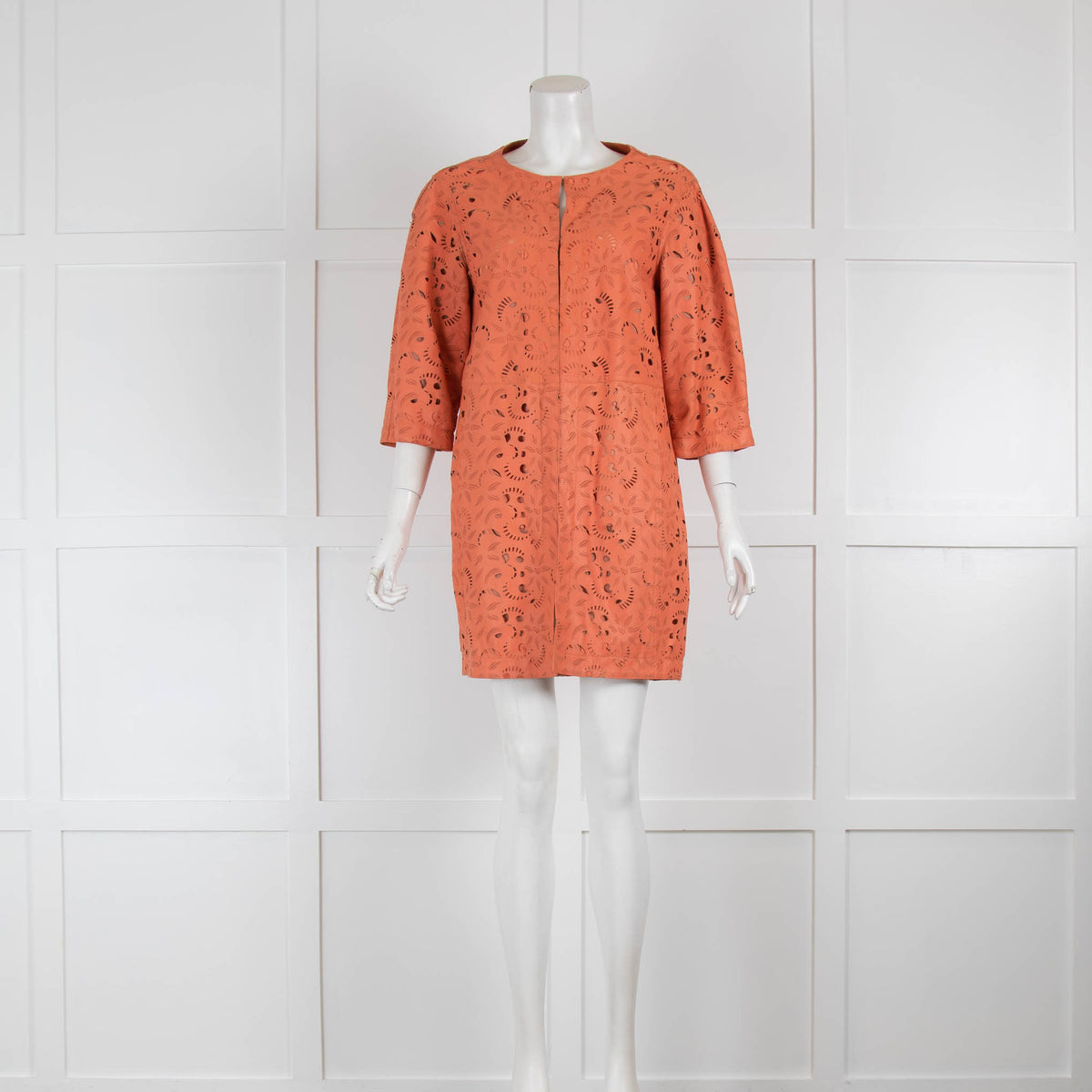 DROMe Orange Lazer Cut Leather Coat