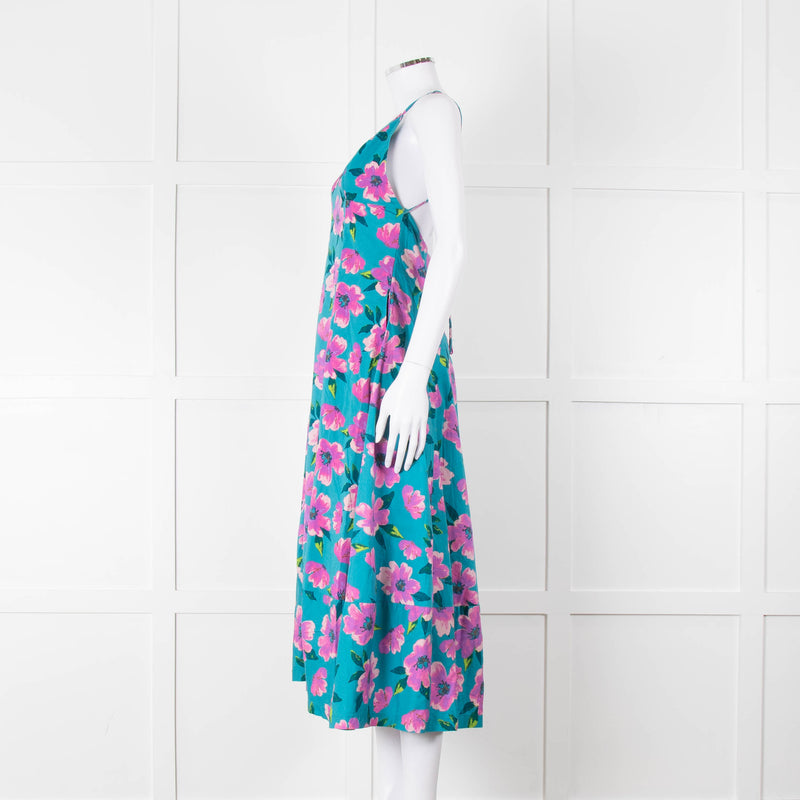 Free People Turquoise Pink Floral Sleeveless Cotton Dress