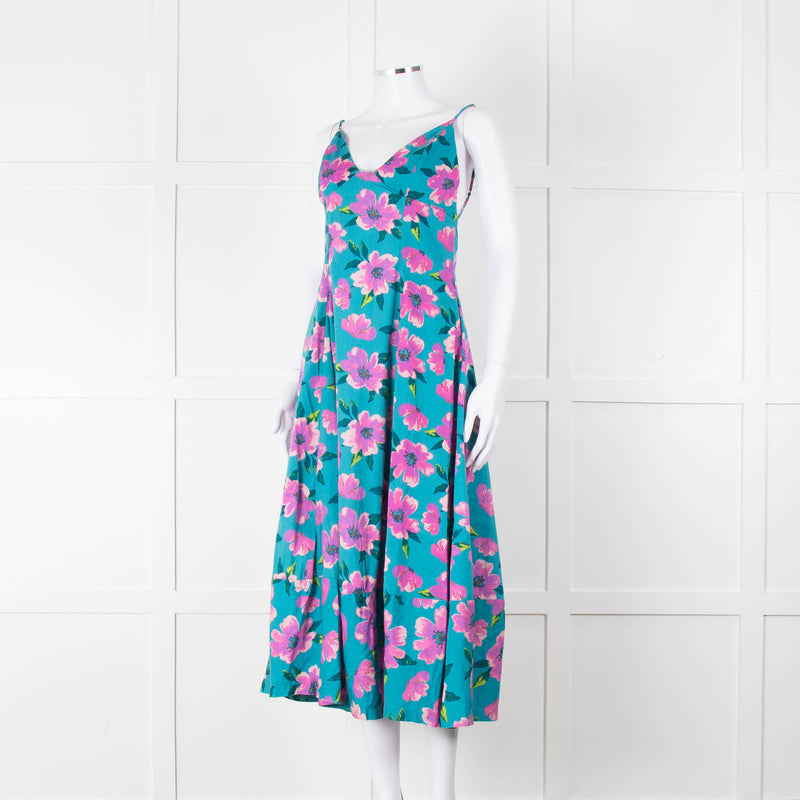 Free People Turquoise Pink Floral Sleeveless Cotton Dress
