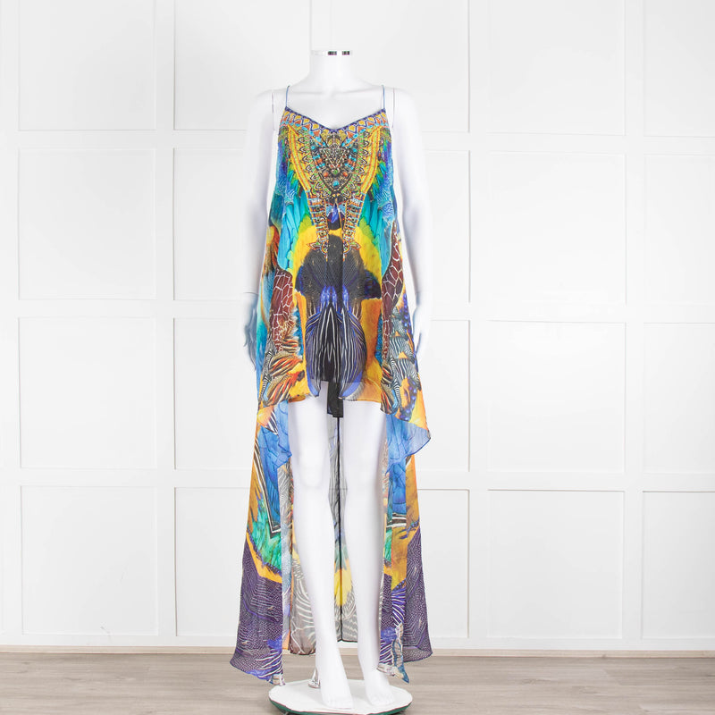 Camilla Blue and Yellow Jewelled Strappy Handkerchief Skirt Dress