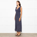 Rixo Navy Blue White Polka Dot Bias Cut Sleeveless Dress