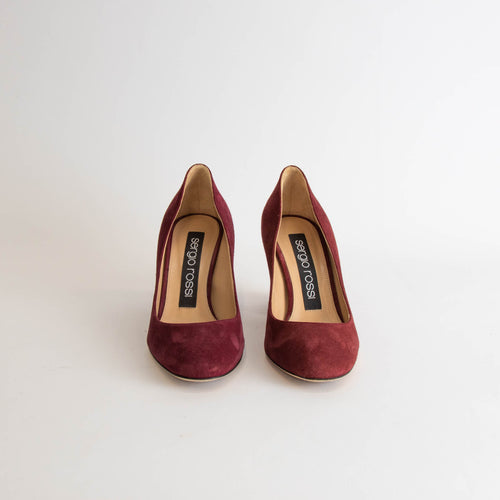 Sergio Rossi Burgundy Suede Block Hill Shoes