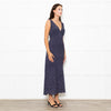 Rixo Navy Blue White Polka Dot Bias Cut Sleeveless Dress