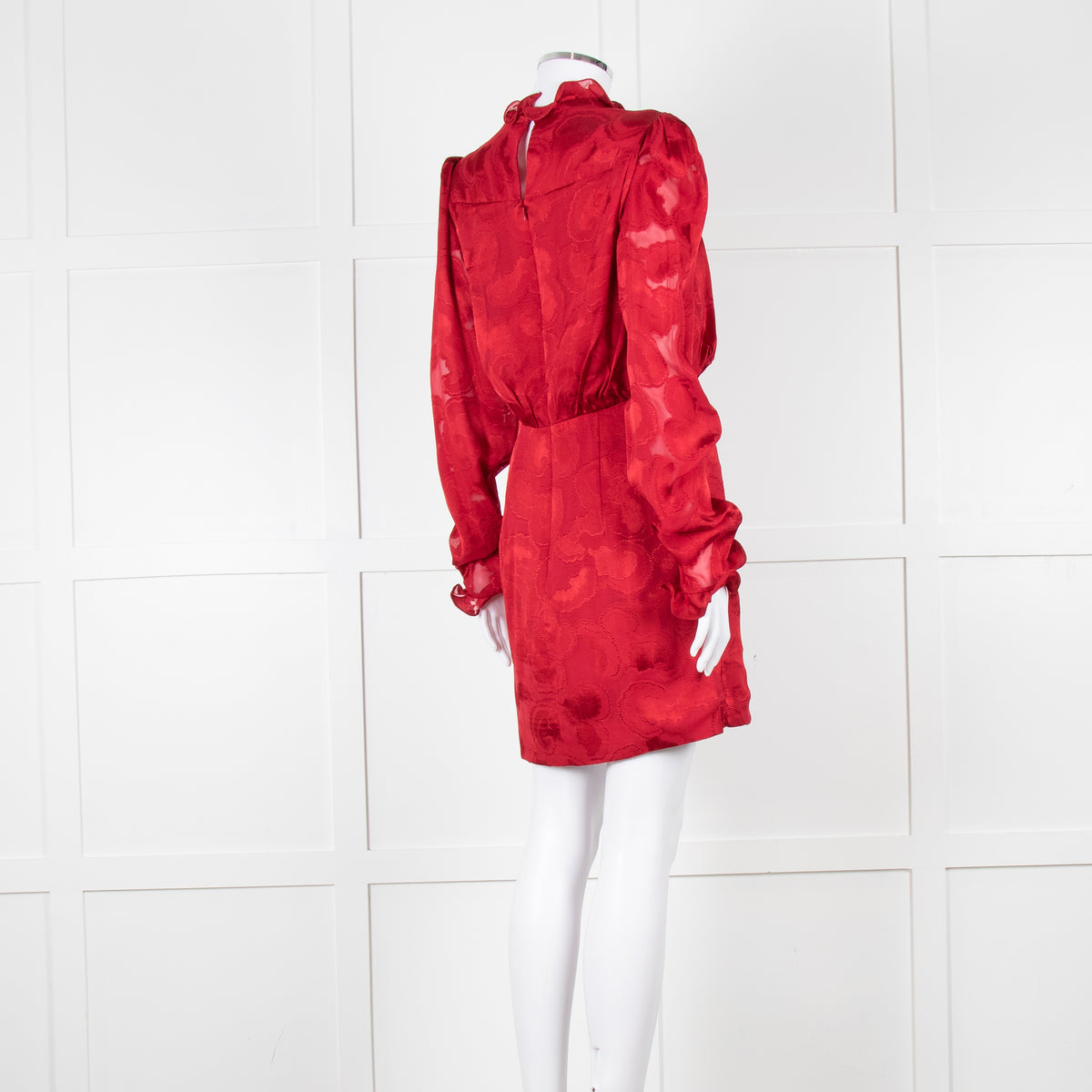 Saloni Red Devore Frill Trim Mini Dress