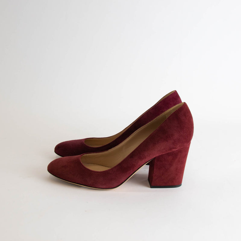 Sergio Rossi Burgundy Suede Block Hill Shoes