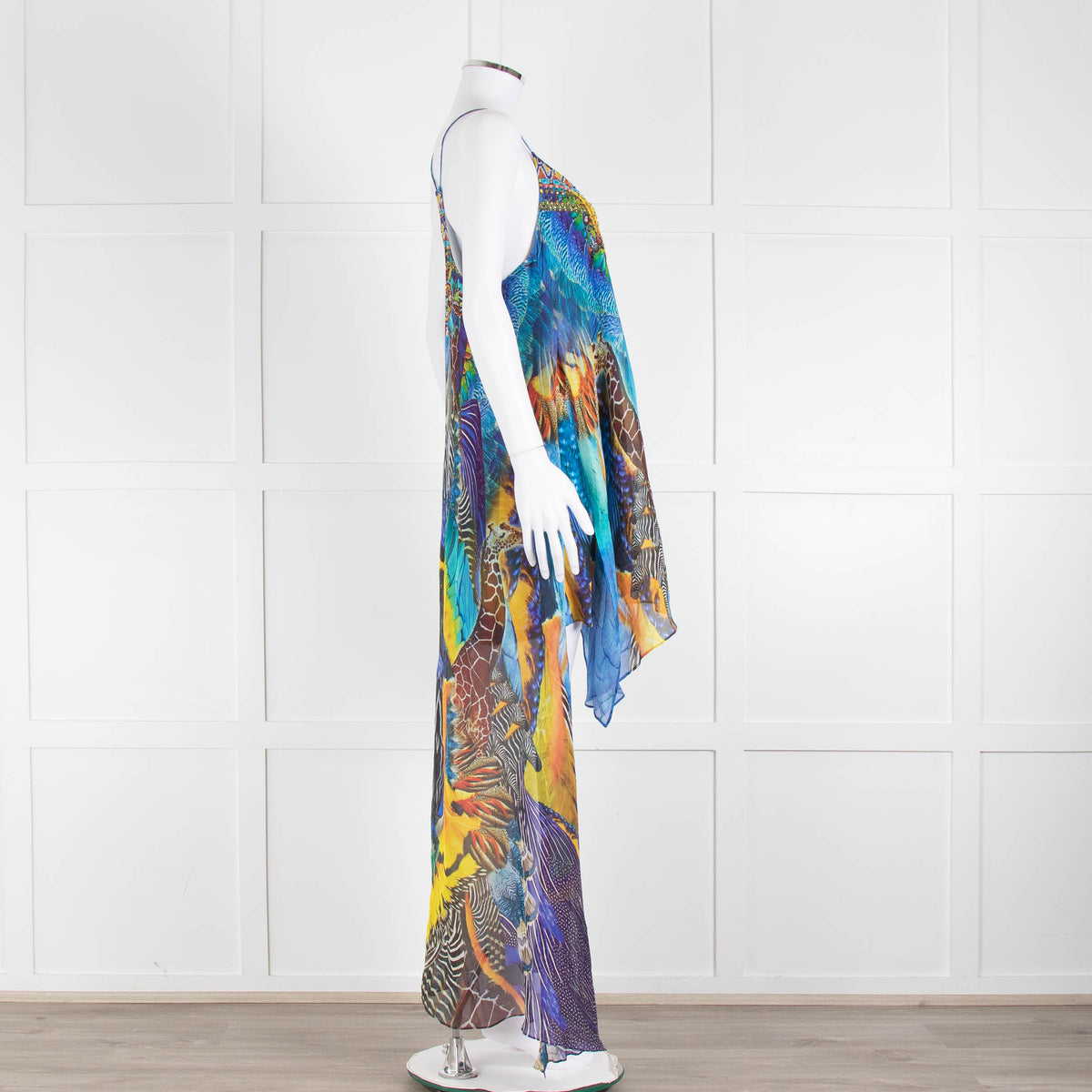 Camilla Blue and Yellow Jewelled Strappy Handkerchief Skirt Dress