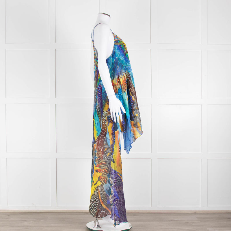Camilla Blue and Yellow Jewelled Strappy Handkerchief Skirt Dress