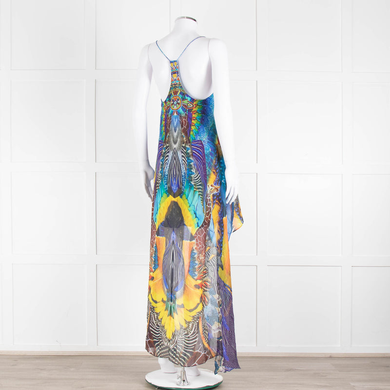 Camilla Blue and Yellow Jewelled Strappy Handkerchief Skirt Dress