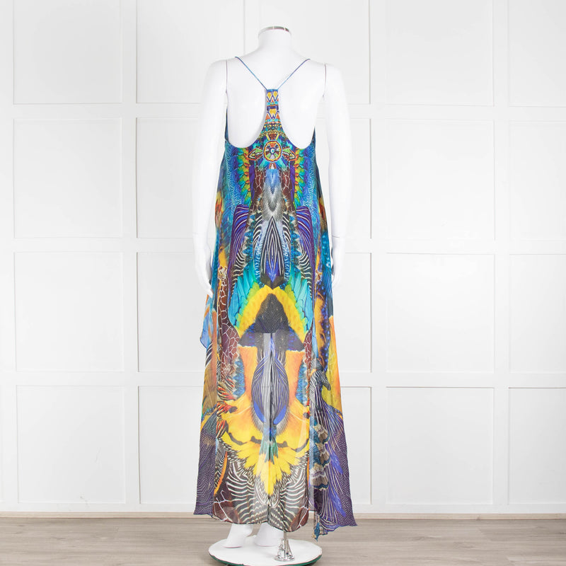 Camilla Blue and Yellow Jewelled Strappy Handkerchief Skirt Dress