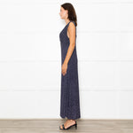 Rixo Navy Blue White Polka Dot Bias Cut Sleeveless Dress