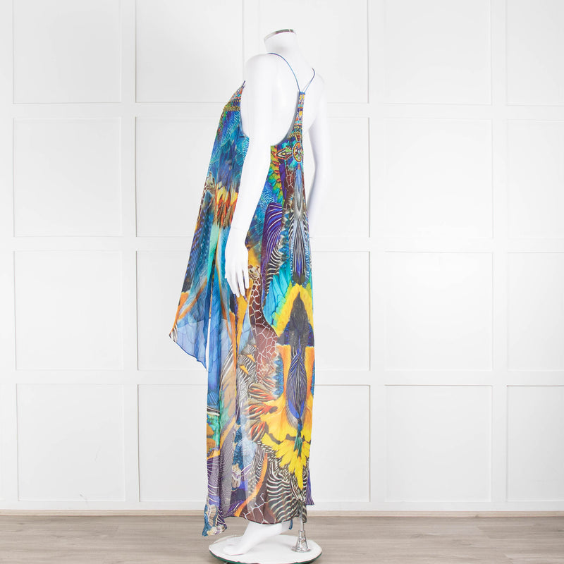 Camilla Blue and Yellow Jewelled Strappy Handkerchief Skirt Dress