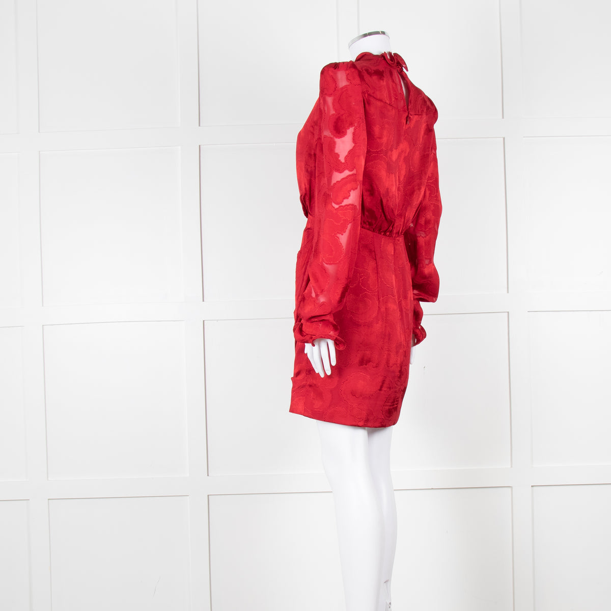 Saloni Red Devore Frill Trim Mini Dress