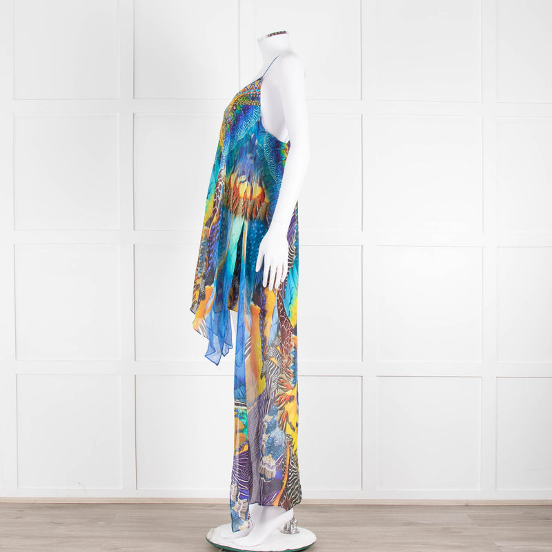 Camilla Blue and Yellow Jewelled Strappy Handkerchief Skirt Dress