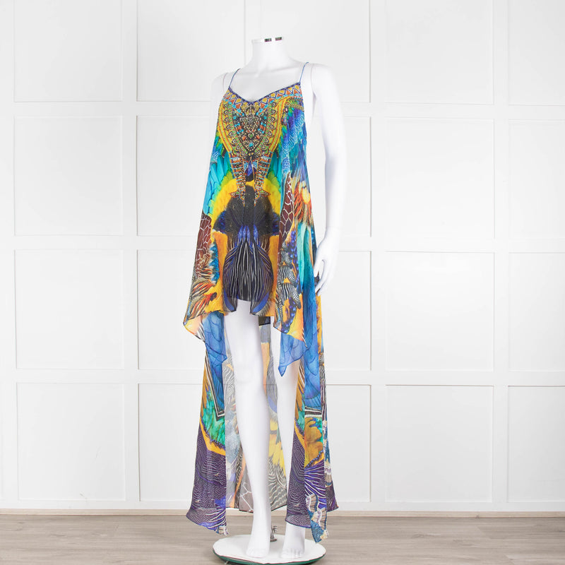 Camilla Blue and Yellow Jewelled Strappy Handkerchief Skirt Dress