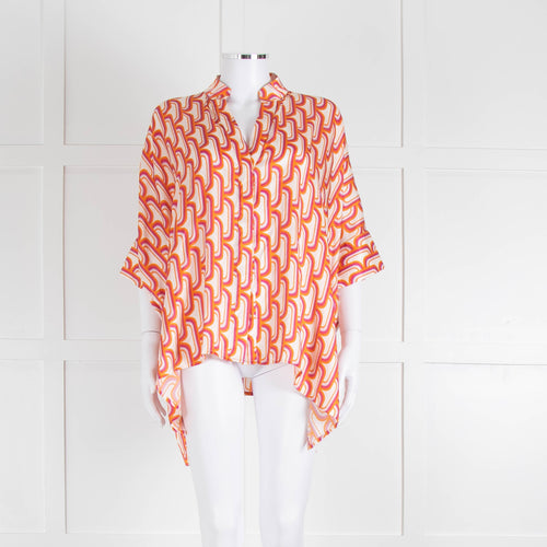 Dea Kudibal Orange Pink Cream Geometric Print Oversized Shirt