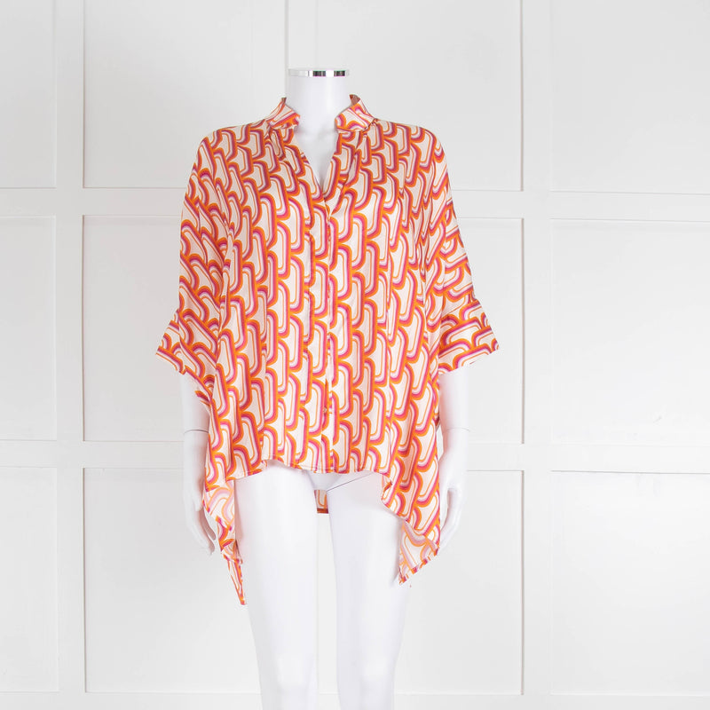 Dea Kudibal Orange Pink Cream Geometric Print Oversized Shirt