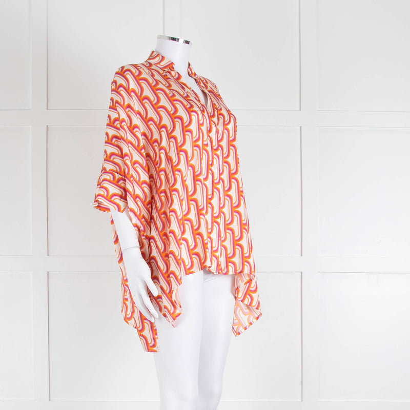 Dea Kudibal Orange Pink Cream Geometric Print Oversized Shirt