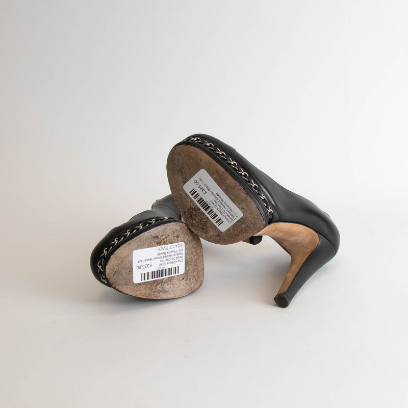 Chanel Black Chain Detail CC Cap Toe Platform Heeled Shoes