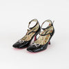 Gucci Black Patent Leather Pearl T-Strap Mid Heel Shoes