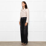 Maje Pale Pink Leather Cropped Biker Jacket