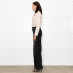 Maje Pale Pink Leather Cropped Biker Jacket