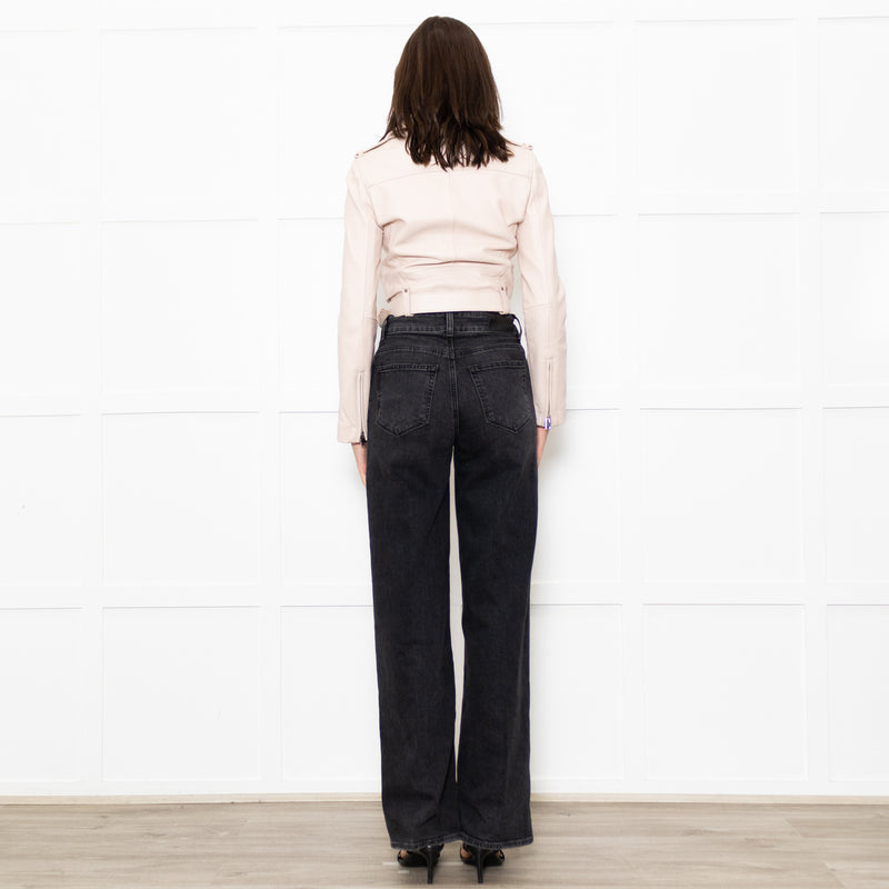 Maje Pale Pink Leather Cropped Biker Jacket