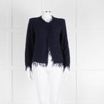 Iro Navy Blue Cotton Fringe Knitted Jacket