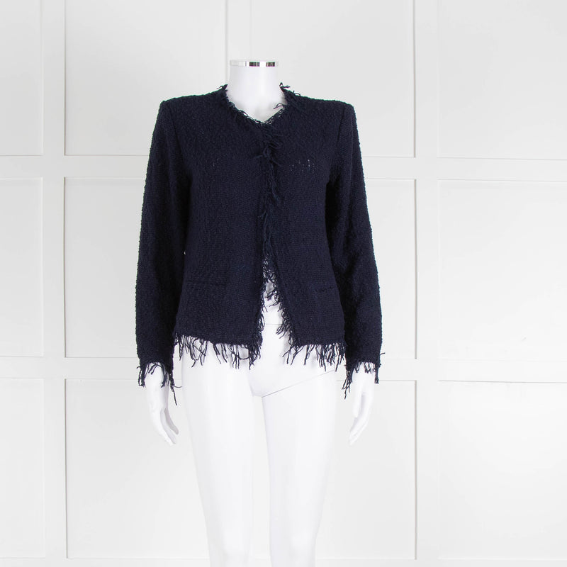 Iro Navy Blue Cotton Fringe Knitted Jacket