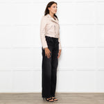 Maje Pale Pink Leather Cropped Biker Jacket