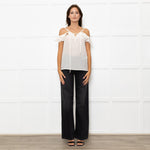 The Kooples Cream Silk Strappy Laced V  Neck Top