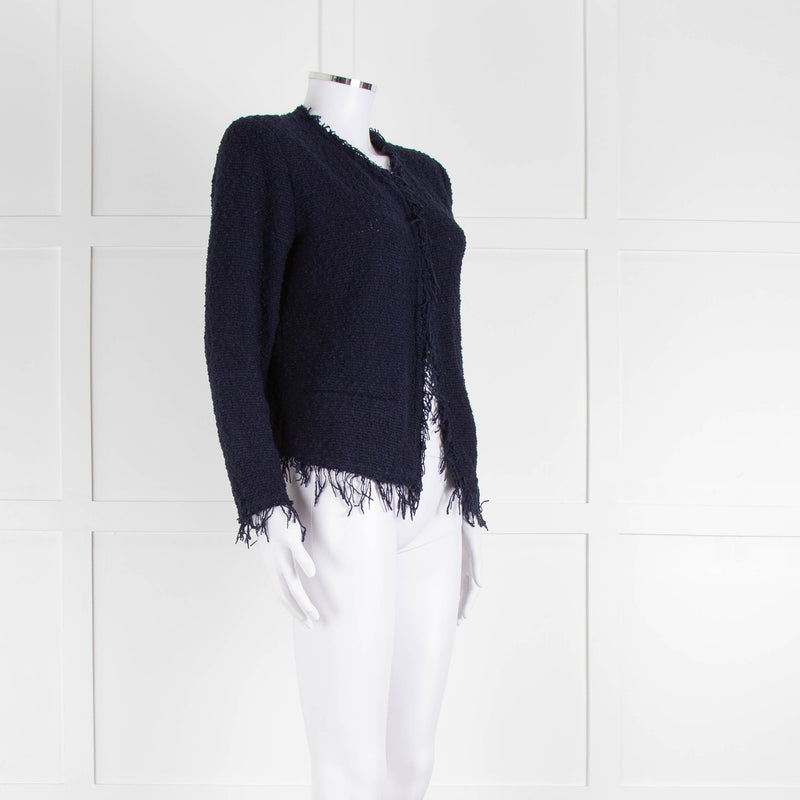 Iro Navy Blue Cotton Fringe Knitted Jacket