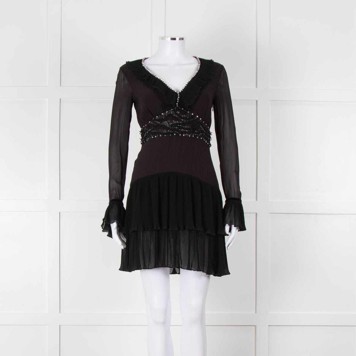 Just Cavalli Black Embellished Frill Trim Short Dress