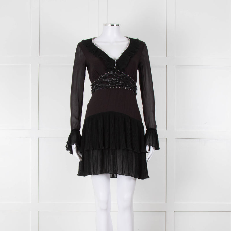 Just Cavalli Black Embellished Frill Trim Short Dress