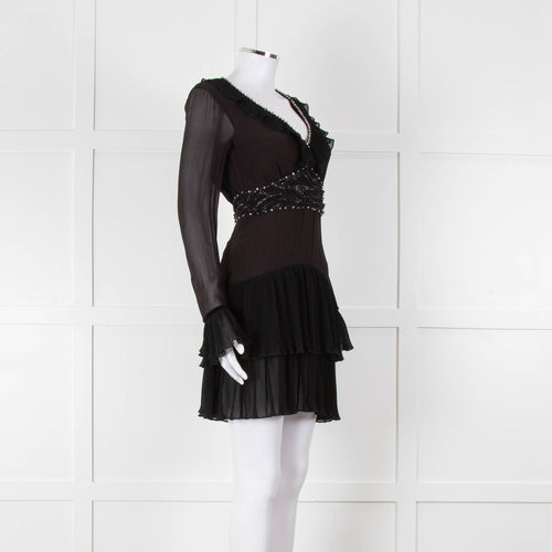 Just Cavalli Black Embellished Frill Trim Short Dress