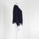 Iro Navy Blue Cotton Fringe Knitted Jacket