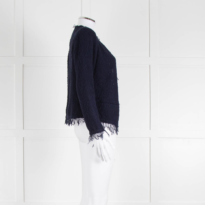 Iro Navy Blue Cotton Fringe Knitted Jacket
