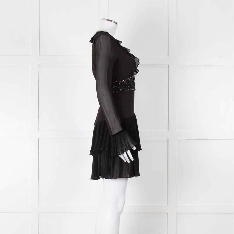 Just Cavalli Black Embellished Frill Trim Short Dress