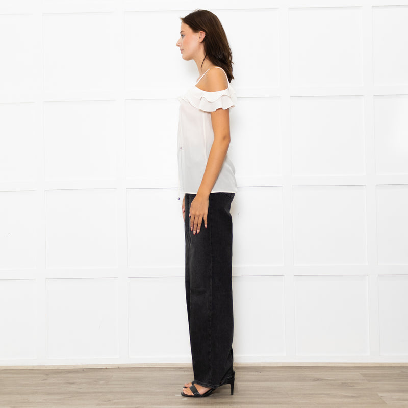 The Kooples Cream Silk Strappy Laced V  Neck Top