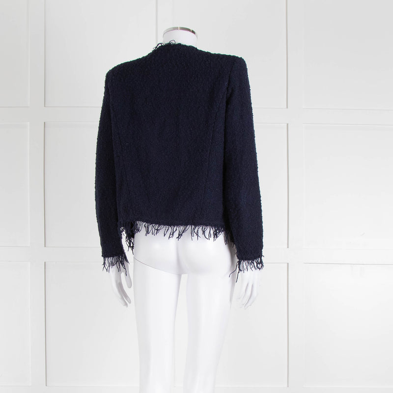 Iro Navy Blue Cotton Fringe Knitted Jacket