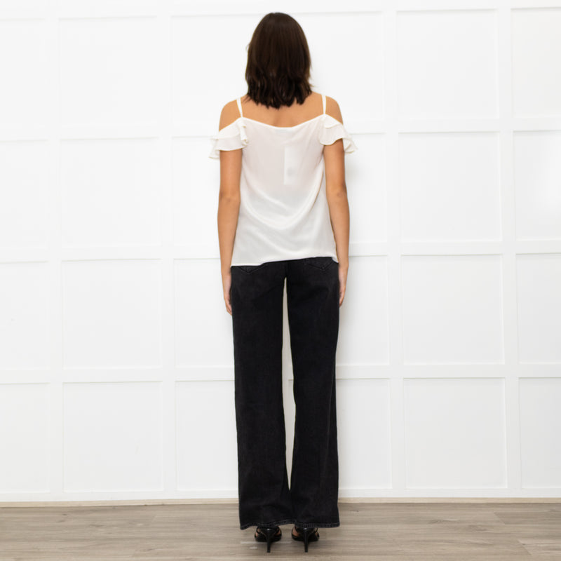 The Kooples Cream Silk Strappy Laced V  Neck Top