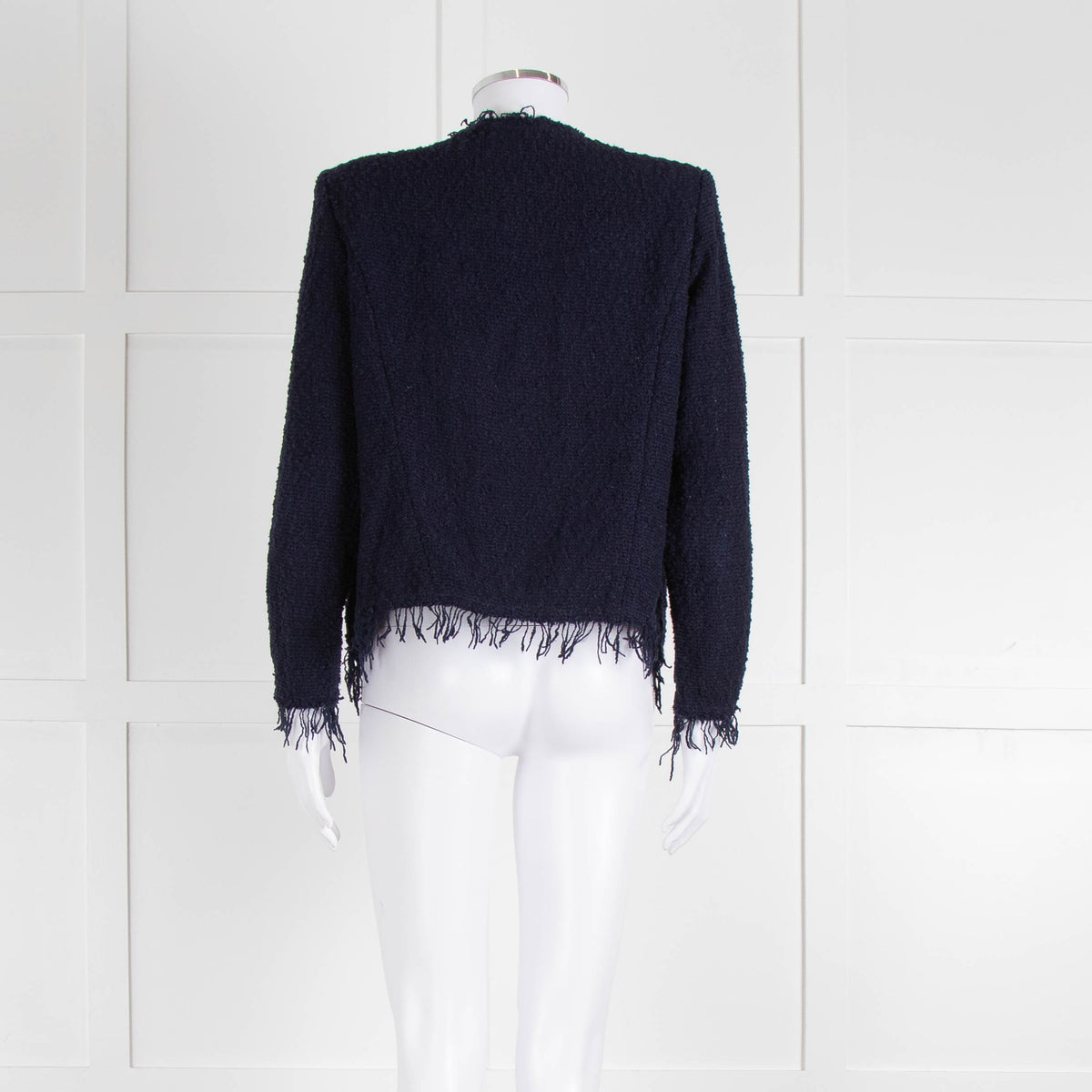 Iro Navy Blue Cotton Fringe Knitted Jacket