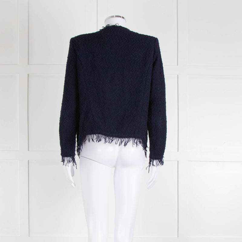 Iro Navy Blue Cotton Fringe Knitted Jacket