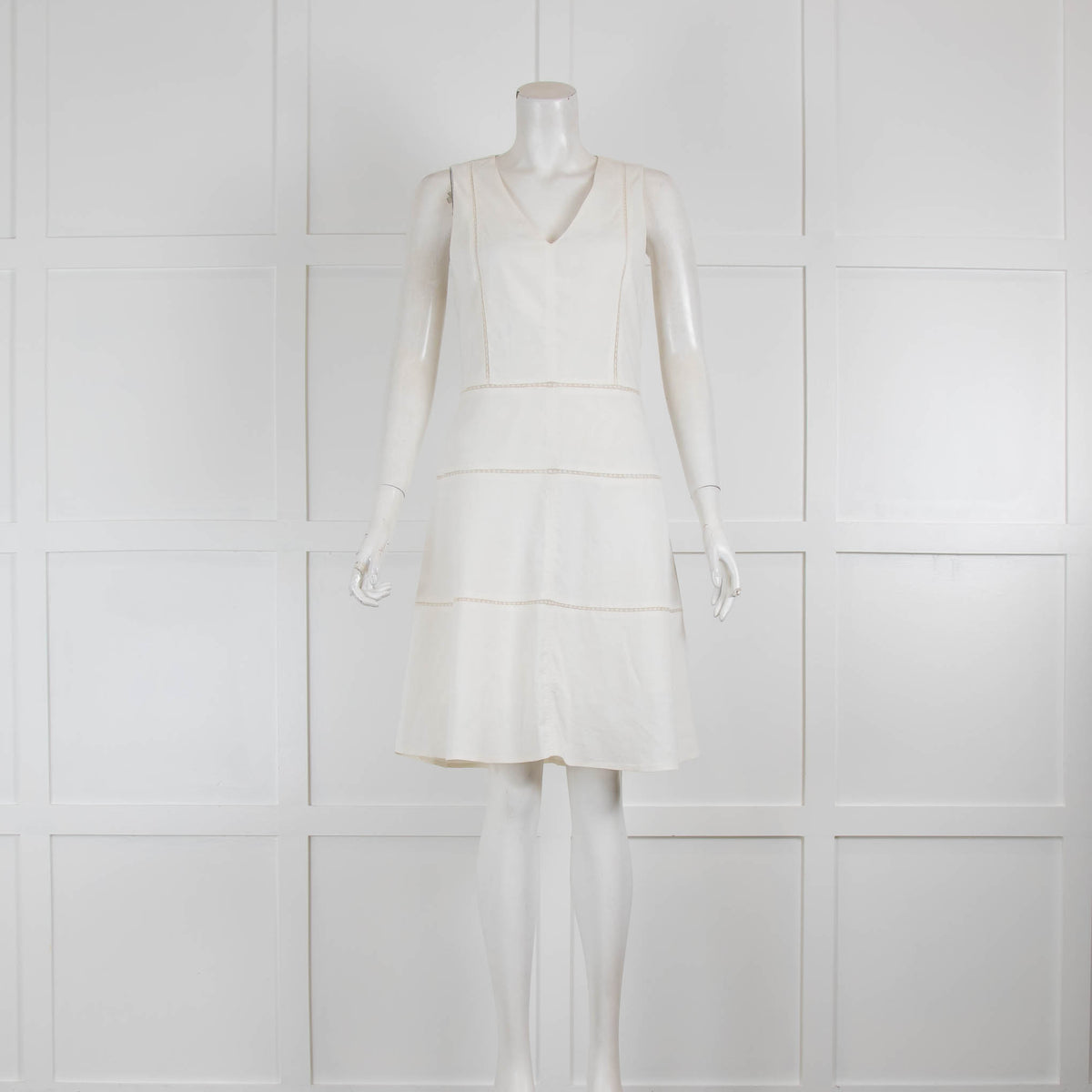 Theory Off White V Neck Flare Mini Dress