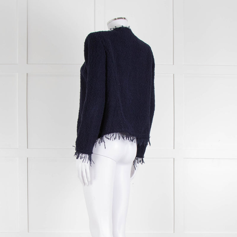 Iro Navy Blue Cotton Fringe Knitted Jacket