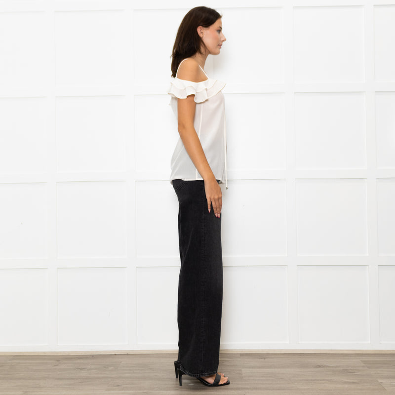 The Kooples Cream Silk Strappy Laced V  Neck Top