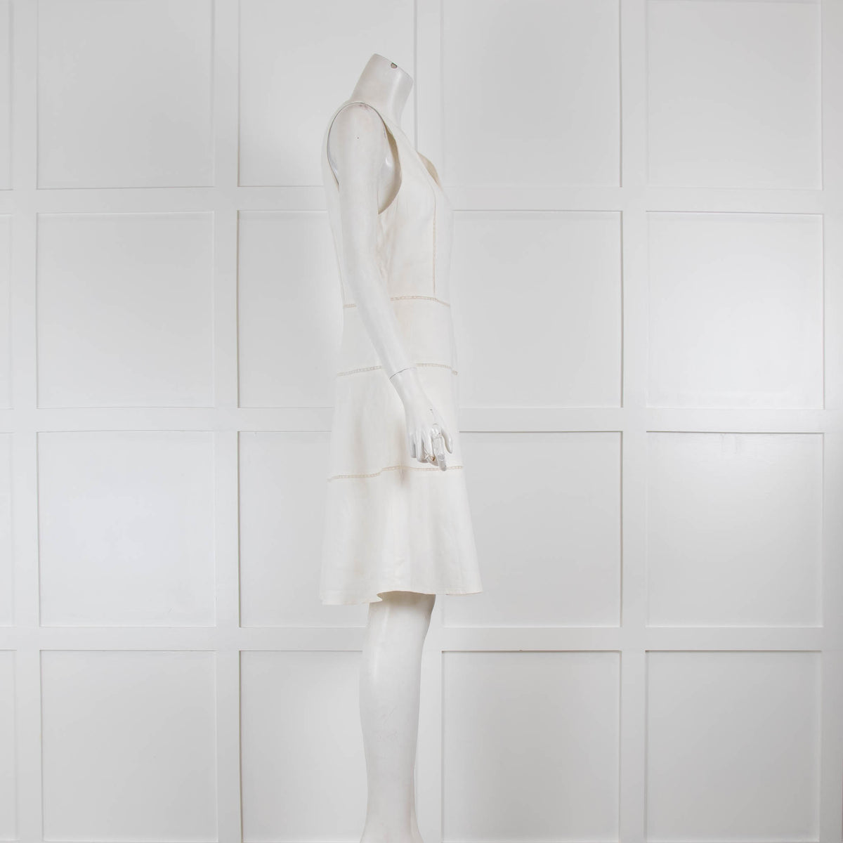 Theory Off White V Neck Flare Mini Dress