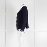Iro Navy Blue Cotton Fringe Knitted Jacket