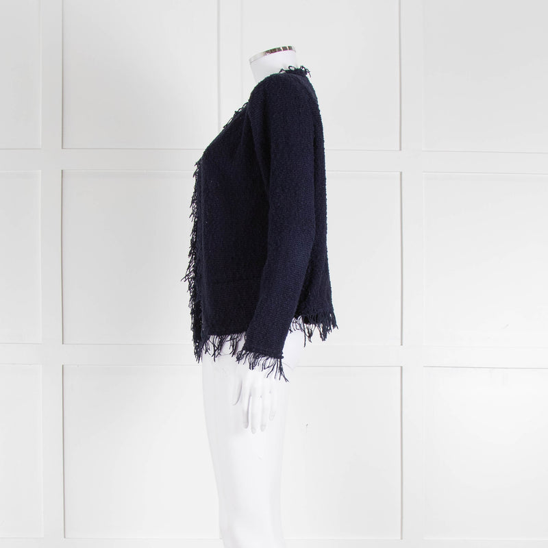 Iro Navy Blue Cotton Fringe Knitted Jacket