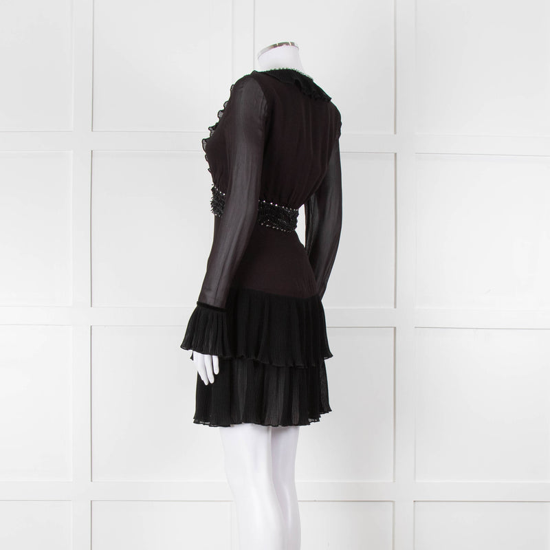 Just Cavalli Black Embellished Frill Trim Short Dress